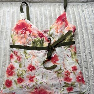 Floral Print Women's Top with Green Accents